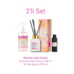 Misedor 120 ml Gold Amber Çubuklu Oda Kokusu + 330 ml Oda Spreyi