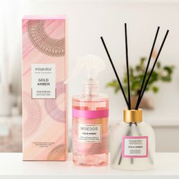 Misedor 120 ml Gold Amber Çubuklu Oda Kokusu + 330 ml Oda Spreyi