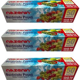 Nazenin 20x30 cm 50'li 3 Paket Düz Kilitsiz Şeffaf Küçük Boy Buzdolabı Poşeti
