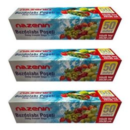 Nazenin 20x30 cm 50'li 3 Paket Düz Kilitsiz Şeffaf Küçük Boy Buzdolabı Poşeti