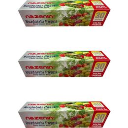 Nazenin 24x38 cm 30'lu 3 Paket Düz Kilitsiz Şeffaf Orta Boy Buzdolabı Poşeti