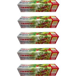 Nazenin 24x38 cm 30'lu 5 Paket Düz Kilitsiz Şeffaf Orta Boy Buzdolabı Poşeti