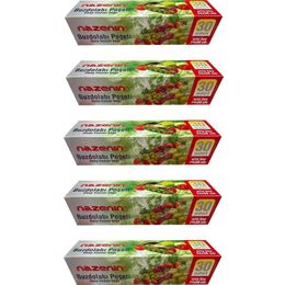 Nazenin 24x38 cm 30'lu 5 Paket Düz Kilitsiz Şeffaf Orta Boy Buzdolabı Poşeti