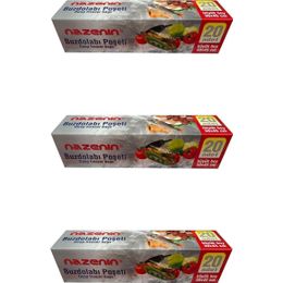 Nazenin 3x20'li 30x45 cm Düz Kilitsiz Şeffaf Büyük Boy Buzdolabı Poşeti