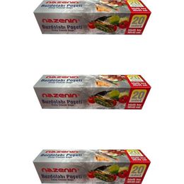 Nazenin 3x20'li 30x45 cm Düz Kilitsiz Şeffaf Büyük Boy Buzdolabı Poşeti