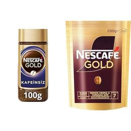 Nescafe 100 gr Cam Gold Kafeinsiz Çözünebilir Kahve + 200 gr Ekopaket Gold Çözünebilir Kahve