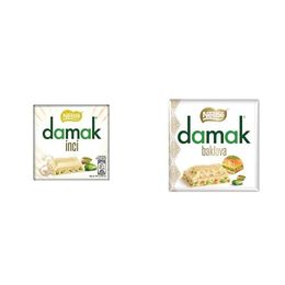 Nestlé 60 gr Damak İnci Antep Fıstıklı Beyaz Çikolata + 60 gr Damak Antep Fıstıklı ve Baklavalı Beyaz Kare Çikolata
