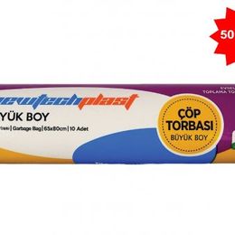 Newtechplast Büyük Boy Mavi 65x80 cm 50 Rulo 500 Adet Çöp Torbası
