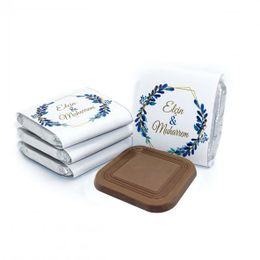 Nin Chocolate 70 Adet Dökme Mavi Yapraklar Baskılı Söz Ve Nişan Çikolatası