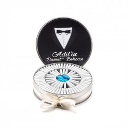 Nin Chocolate 80 Adet Metal Yuvarlak Kutu Damatlık Baskılı Damat Bohçası Çikolatası