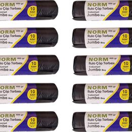 Norm 2 Kat Siyah 400 gr 80x110 cm 10 Rulo Endüstriyel Jumbo Çöp Poşeti