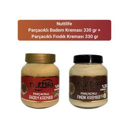 Nuttlife Parçacıklı Badem Kreması 330 gr + 330 gr Parçacıklı Fındık Kreması
