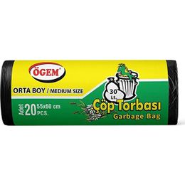 Ögem Orta Boy Siyah 55x60 cm 20'li 5 Rulo Çöp Torbası