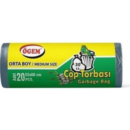 Ögem Orta Boy Siyah 55x60 cm 20'li 5 Rulo Çöp Torbası