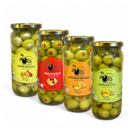 Olis Zeytincilik 4x250 gr Badem + Limon + Portakal + Biber Dolgulu Yeşil Zeytin