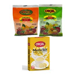 Orçel 200 gr Muzlu Süt + 300 gr Kivi + 300 gr Portakal Aromalı İçecek Tozu