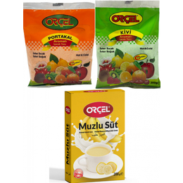 Orçel 200 gr Muzlu Süt + 300 gr Kivi + 300 gr Portakal Aromalı İçecek Tozu