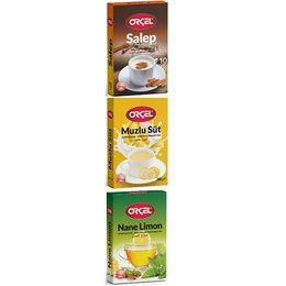 Orçel 5x200 gr Muzlu Süt + 5x200 gr Sahlep + 5x200 gr Nane Limon Aromalı İçecek Tozu