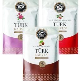 Ozeline 3'lü 100 gr Dağ Çilekli + Güllü + Fındıklı Türk Kahvesi Seti