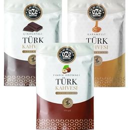 Ozeline 3'lü 100 gr Karamelli + Fındıklı + Çikolatalı Aromalı Türk Kahvesi