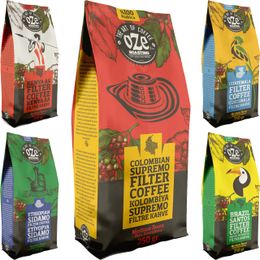 Ozeline 5'li 250 gr Guatemala + Kenya AA + Colombian Supremo + Brazil Santos + Ethiopian Sidamo Makine İçin Öğütülmüş Yöresel Kahve Seti
