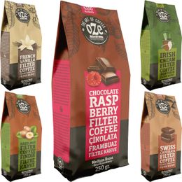 Ozeline 5'li 250 gr Irish Cream + Çikolata Frambuaz + Fındık + Vanilya + Çikolata Aromalı Moka Pot İçin Öğütülmüş Aromalı Filtre Kahve Seti