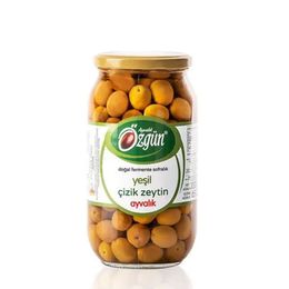 Özgün 1 lt Cam Kavanoz Ayvalık Yeşil Çizik Zeytin