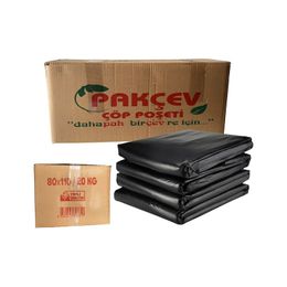 Pakçev 20 kg 80x110 cm Jumbo Boy Kalın Siyah Dökme Çöp Poşeti