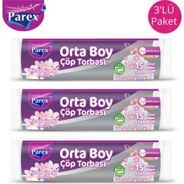 Parex Kiraz Çiçeği Orta Boy 15'li 3 Paket Büzgülü Çöp Torbası