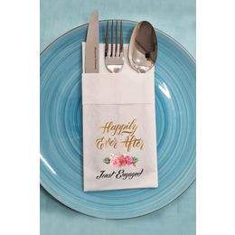Pekshop Kumaş Dokulu Cepli Nişan Peçetesi Happily Ever After Organizasyon Peçetesi