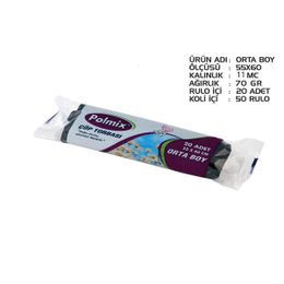 Polmix 55x60 cm 50 Rulo Siyah Standart Orta Boy Çöp Torbası