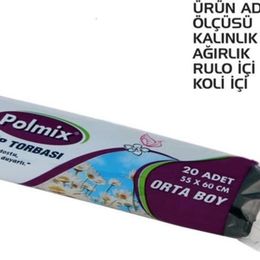 Polmix 55x60 cm 50 Rulo Siyah Standart Orta Boy Çöp Torbası