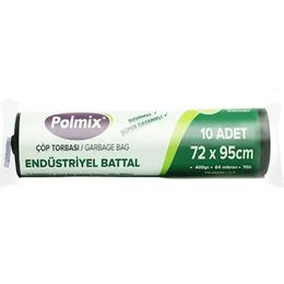 Polmix Endüstriyel Battal Boy 10 Adet 72x95 cm Siyah Çöp Torbası