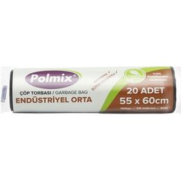 Polmix Endüstriyel Orta Boy 20 Adet 55x60 cm Siyah Çöp Torbası