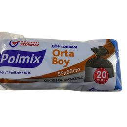 Polmix Orta Boy 80 gr 55 x 60 14 Mikron Mavi 1 Paket Çöp Torbası
