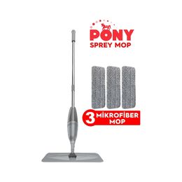 Pony 3'lü Gri Sprey Mop Mikrofiber Mop