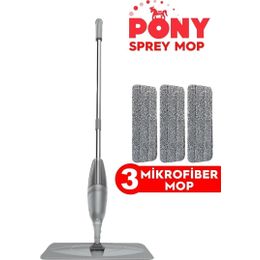 Pony 3'lü Gri Sprey Mop Mikrofiber Mop