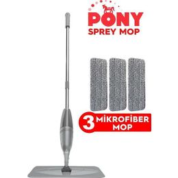 Pony 3'lü Gri Sprey Mop Mikrofiber Mop