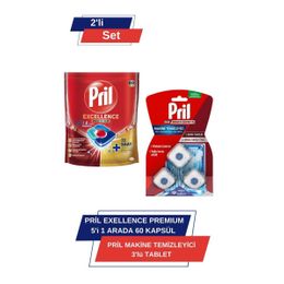 Pril Excellence Premium 5’i 1 Arada 60'lı Kapsül & Pril Makine Temizleyici 3'lü Tablet