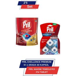 Pril Excellence Premium 5’i 1 Arada 60'lı Kapsül & Pril Makine Temizleyici 3'lü Tablet