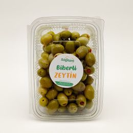 Sağlam 500 gr Biberli Yeşil Zeytin