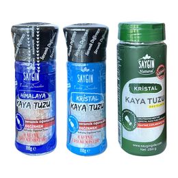 Saygın 2x110 gr Öğütücülü Himalaya + Kaya Tuzu + 250 gr Kristal Kaya Tuzu