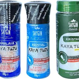 Saygın 2x110 gr Öğütücülü Himalaya + Kaya Tuzu + 250 gr Kristal Kaya Tuzu