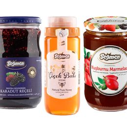 Seğmen 3'lü Karadut Reçeli Süzme Çiçek Balı ve Kuşburnu Marmelatı