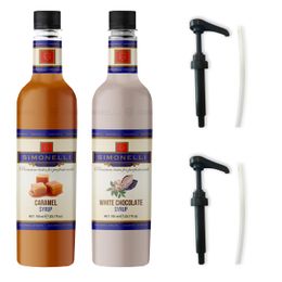 Simonelli 700 ml Karamel Aromalı + 700 ml Beyaz Çikolata Aromalı Kahve Şurubu