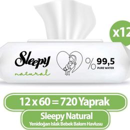 Sleepy 12x60'lı Natural Yenidoğan Islak Bebek Bakım Havlusu