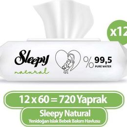 Sleepy 12x60'lı Natural Yenidoğan Islak Bebek Bakım Havlusu