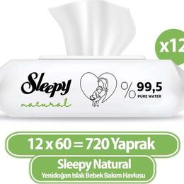 Sleepy 12x60'lı Natural Yenidoğan Islak Bebek Bakım Havlusu
