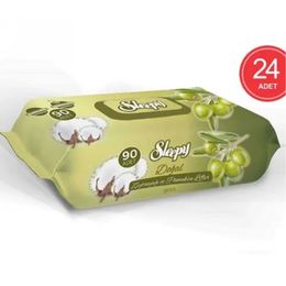 Sleepy 24x90 Yaprak Zeytinyağı ve Pamuksu Lifler Islak Mendil