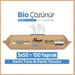 Sleepy 3x50 150 Yaprak Easy Clean Bio Çözünür Deniz Tuzu ve Deniz Yosunu Yüzey Temizlik Havlusu